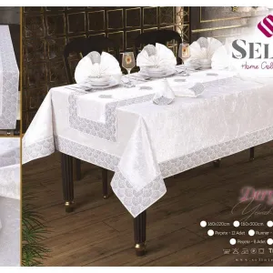 Велюрова скатертина з ранером Derya Set 160 × 350 см +12 серветок від Selin